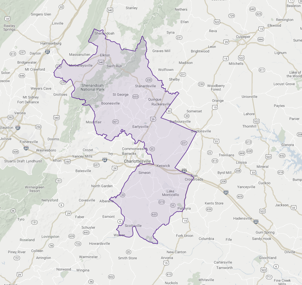 Albemarle, Fluvanna, Greene, Rockingham