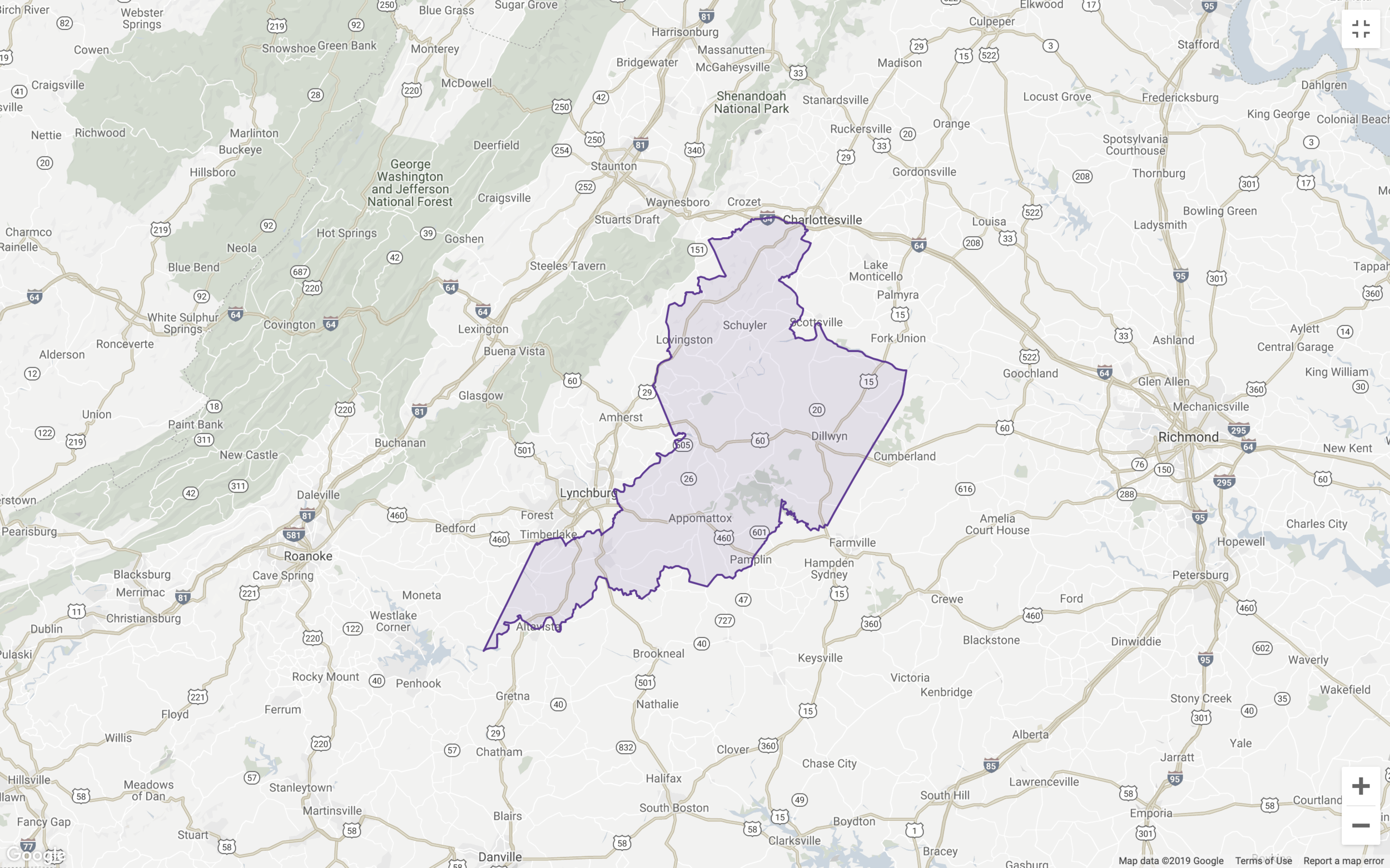 Campbell, Appomattox, Buckingham, Albemarle, Nelson