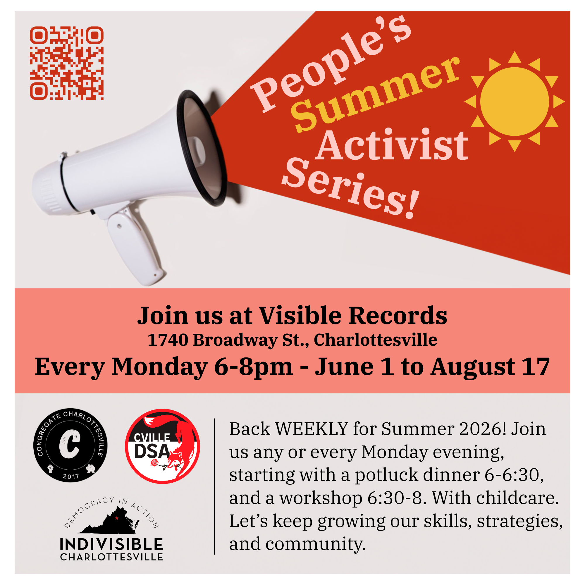 A white megaphone with the words People's Summer Activist Series.