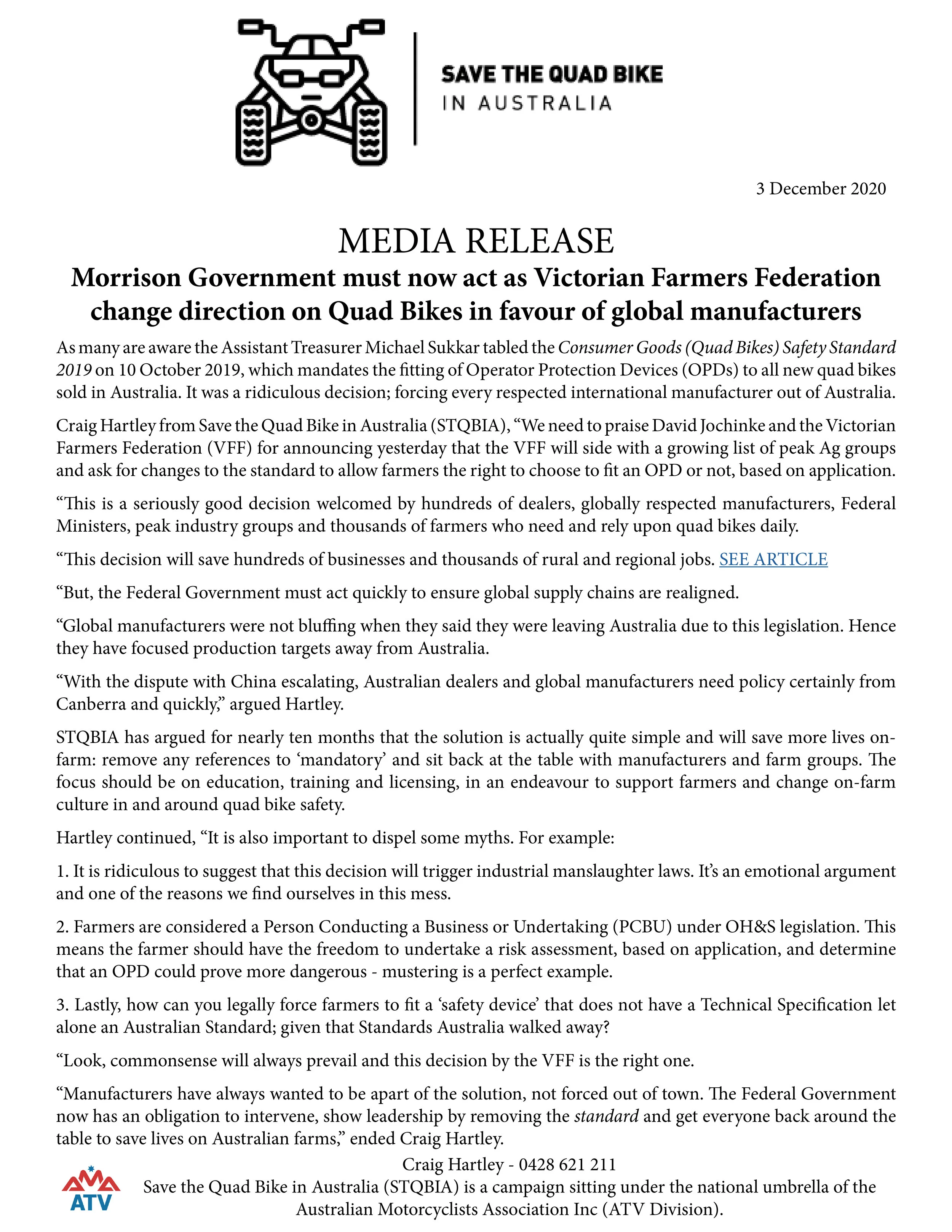 Media Release - Morrison Government must now act as Victorian Farmers Federation change direction on Quad Bikes in favour of global manufacturers.jpg