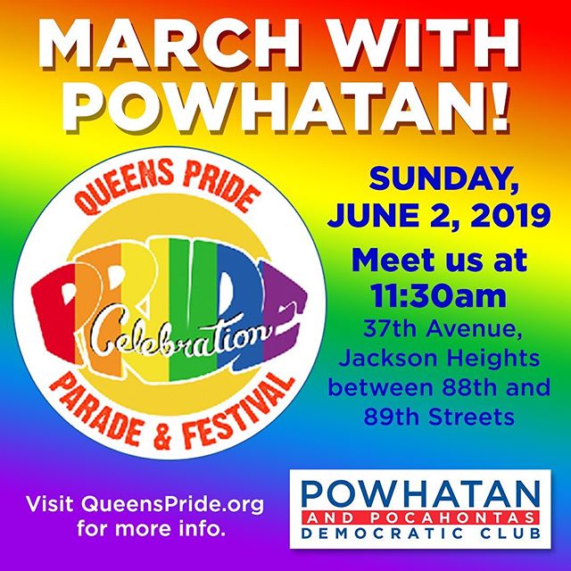 Join us on Sunday, June 2nd at the Queens Pride! We&rsquo;ll be marching in the parade with our members alongside some of our fellow democratic clubs. Message us if you want to join and we&rsquo;ll tell you where to meet. The parade kickoff is at 12 