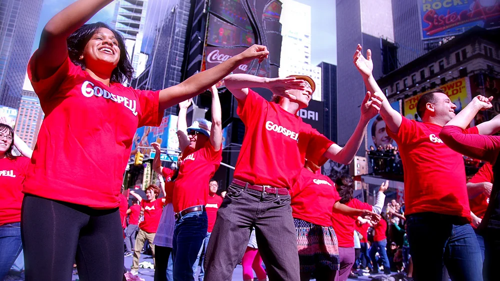 Godspell The Musical Flash Mob in Times Square with theatreMAMA