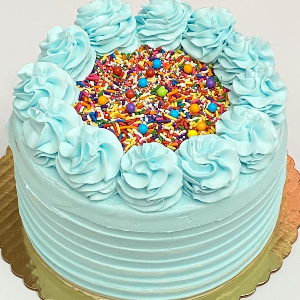 SPRINKLES &amp; SWIRLS - cake flavor of choice, single icing color &amp; sprinkle mix of choice