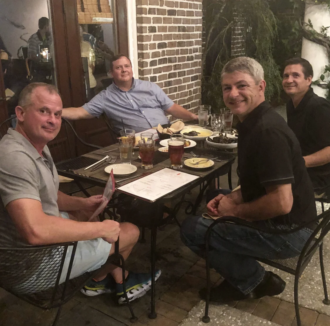 Team Bravas enjoying dinner at Sermet’s in Daniel Island, South Carolina. Jay Noce, Tyler Pierson, Carmen Amici and Chris Baker.