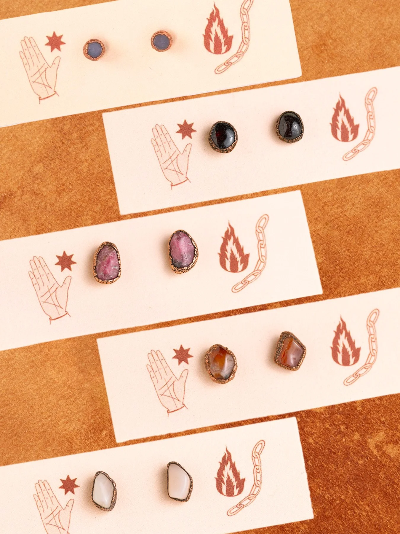 CRYSTAL STUDS ✸ GRAPE AGATE, GARNET, CARNELIAN, RHODONITE, MOONSTONE