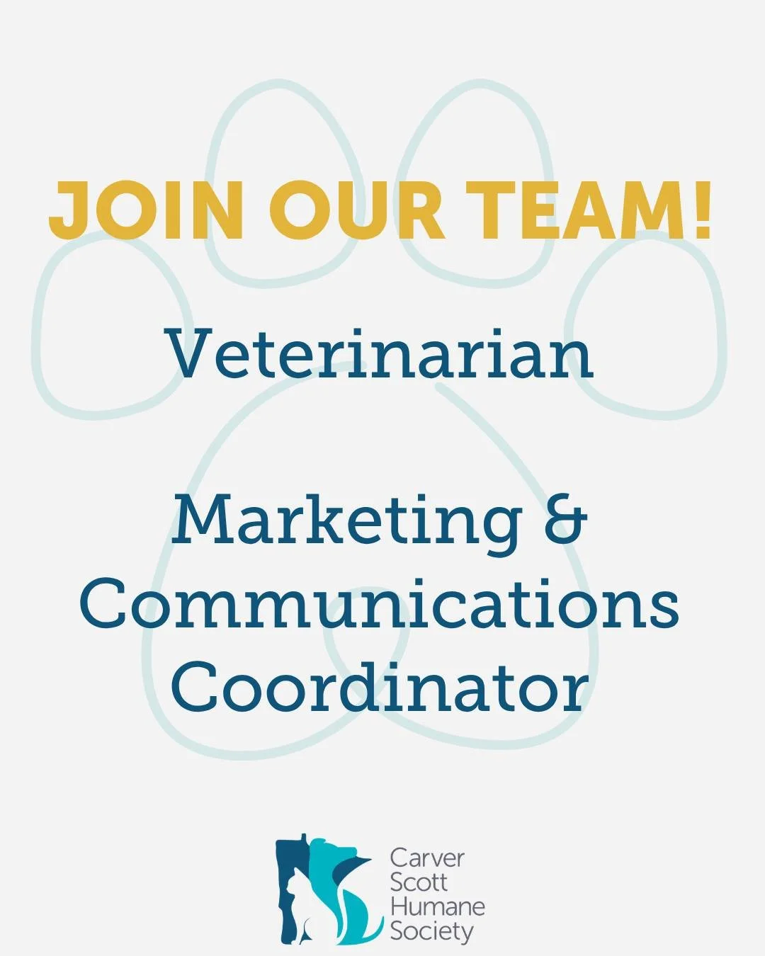 Big things are happening at CSHS&hellip; and we&rsquo;re growing our team because of it!

We&rsquo;re hiring for TWO positions:
🐾 Veterinarian
🐾 Marketing &amp; Communications Coordinator

This is a pretty exciting time to jump in with us. As we pr