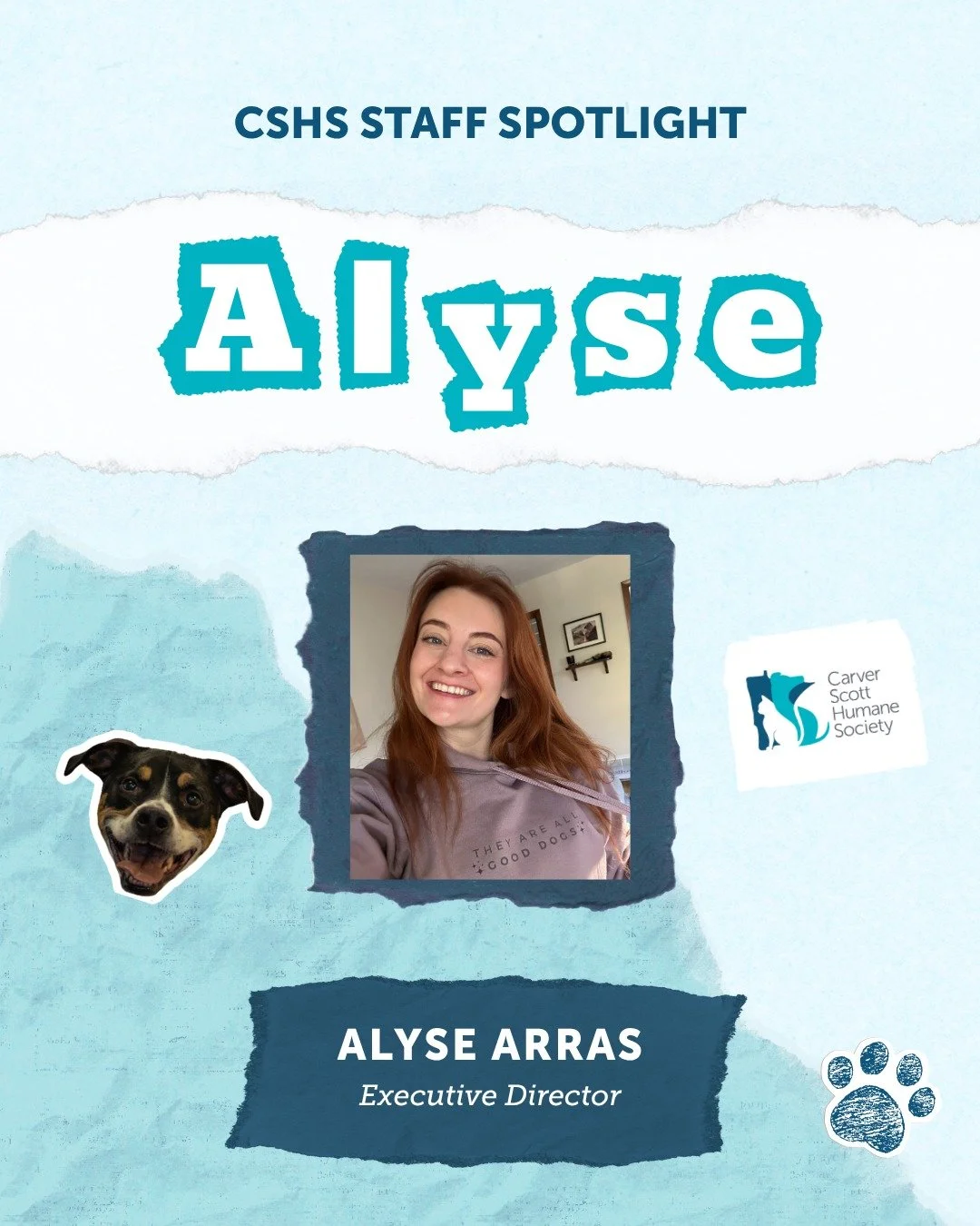 ✨ Staff Spotlight ✨

Behind every great rescue is a team of passionate people, and we are so lucky to have Alyse leading ours! 🐾

From board member to Executive Director, Alyse pours her heart into supporting our staff, our community, and of course 