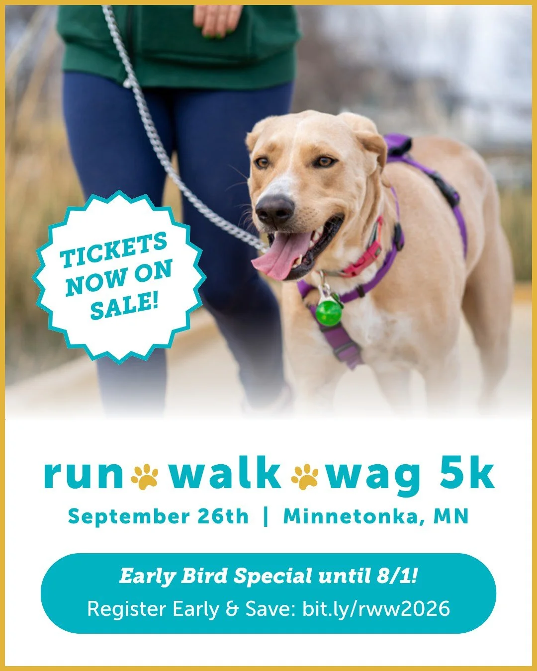 🎉 TICKETS ARE LIVE! 🎉

Registration is officially open for Run, Walk, Wag 2026! 🐾

Grab your family, lace up your sneakers, and bring your favorite leashed pup for a fun 5K and pet fair. Best of all? Every single ticket supports the Carver Scott H