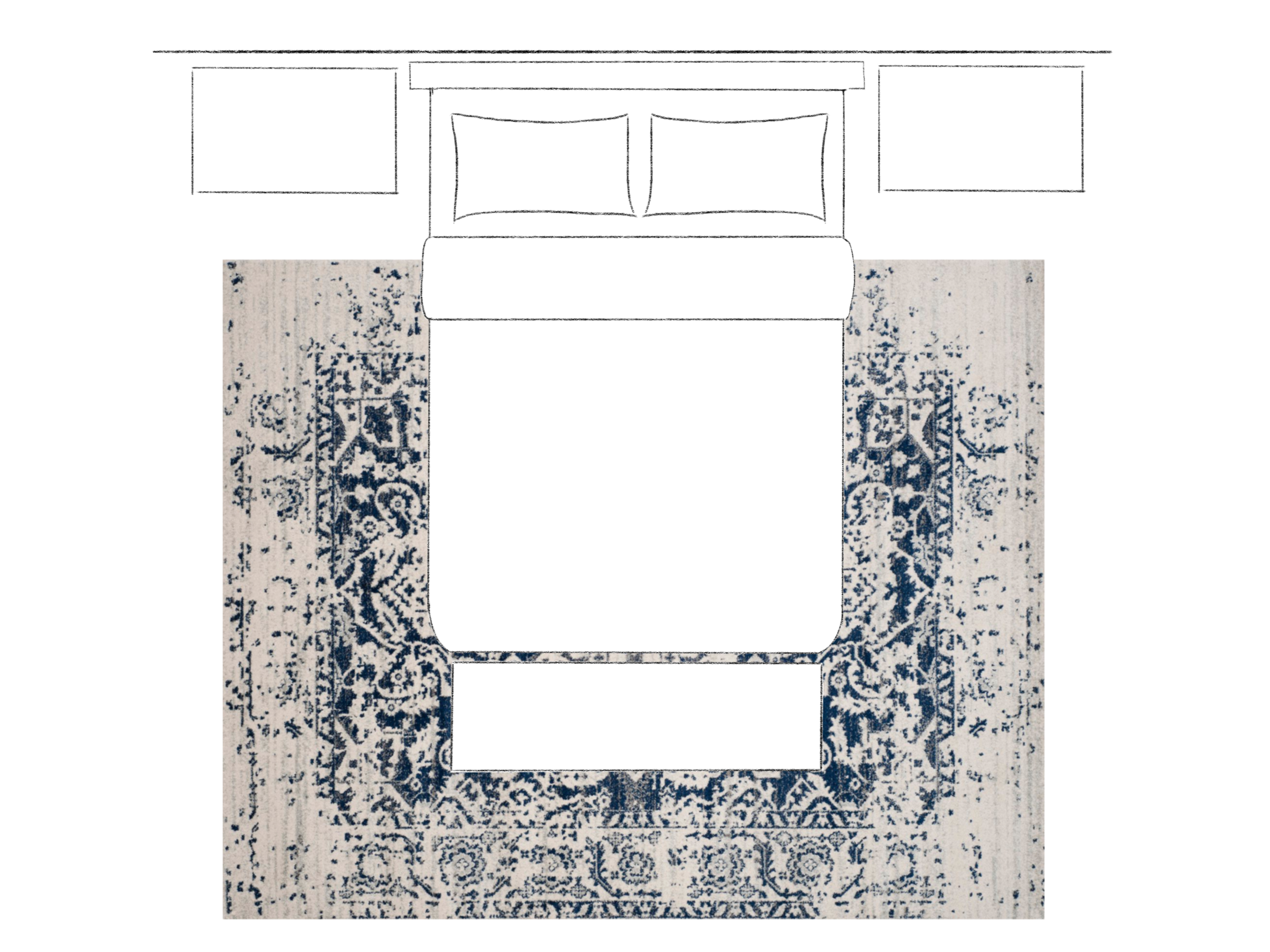 How to Choose the Right Size Area Rug - 2/3 On Layout. Asha-Maia Design | Interiors + Events, Alexandria, VA 22302