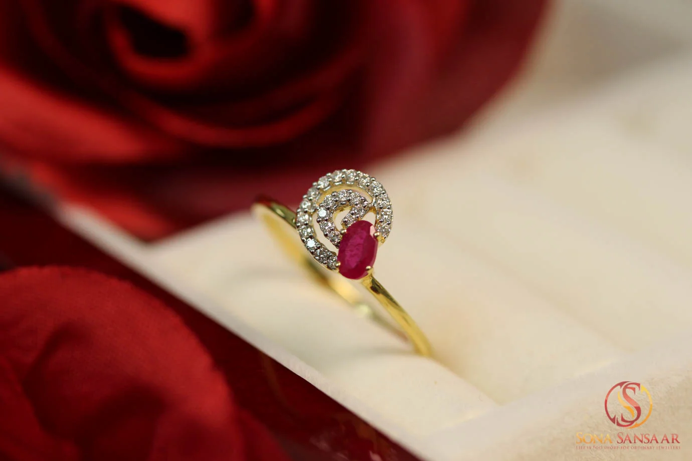 Round Red Diamond Dress Ring