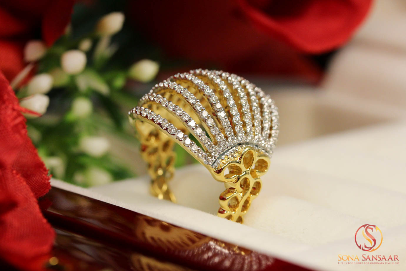 Broad Diamond Studded Dress Ring