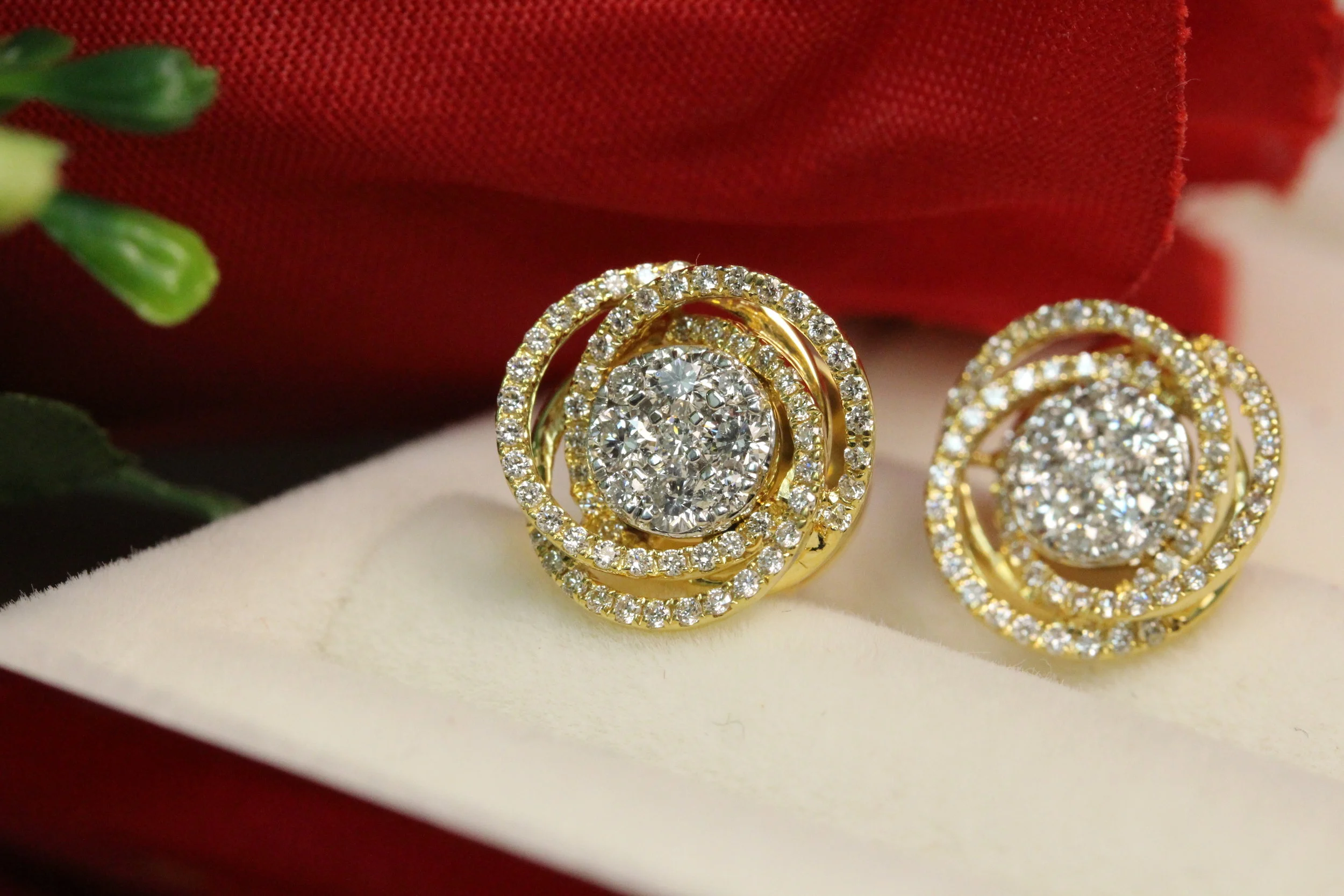 Multi-Layer Round Diamond Stud Earrings