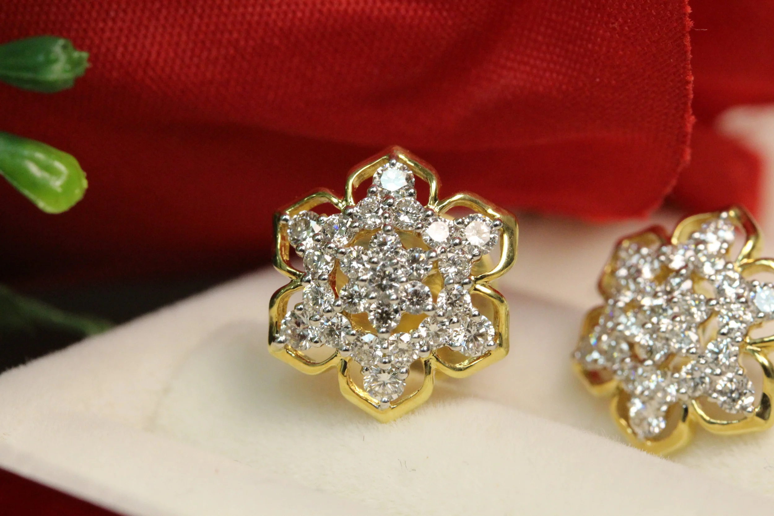 Rounded Flower Style Diamond Earrings