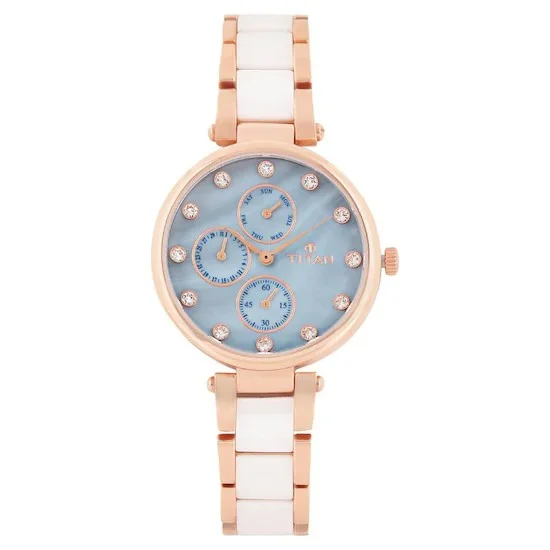 CERAMICS Blue Dial Multifunction Watch