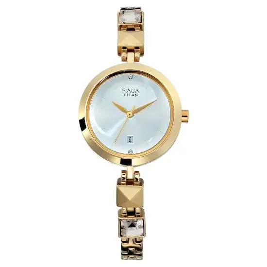 RAGA VIVA Silver Dial Golden Strap Watch