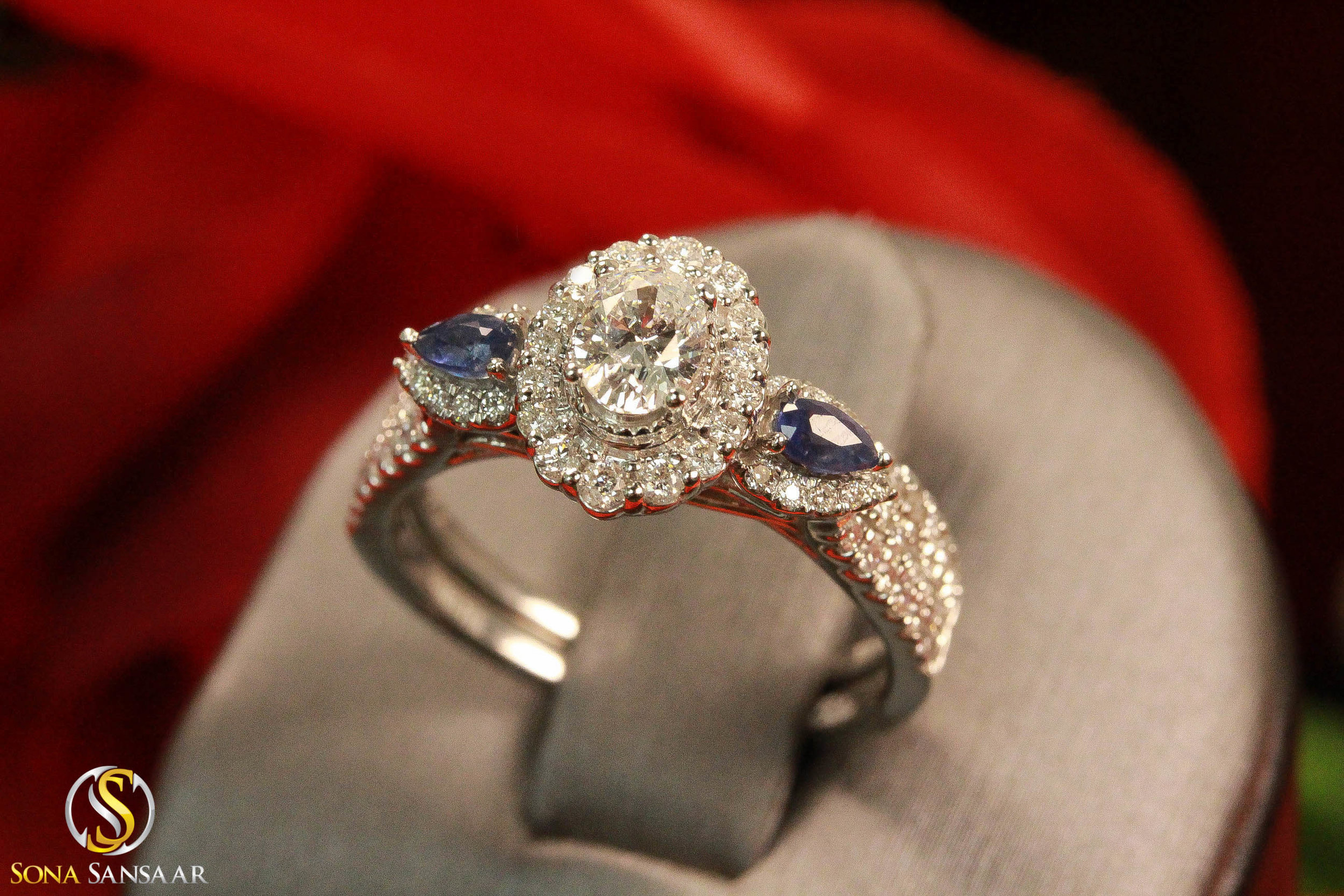 Oval Diamond and Sapphire Bridal Set