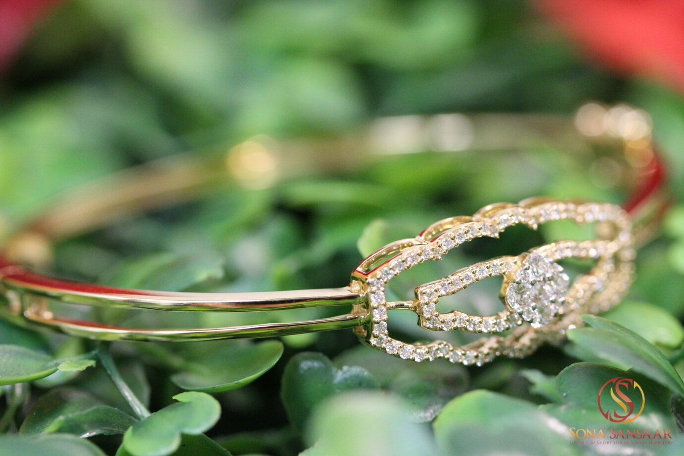 Gold Diamond Bangle with Rectangular Face 