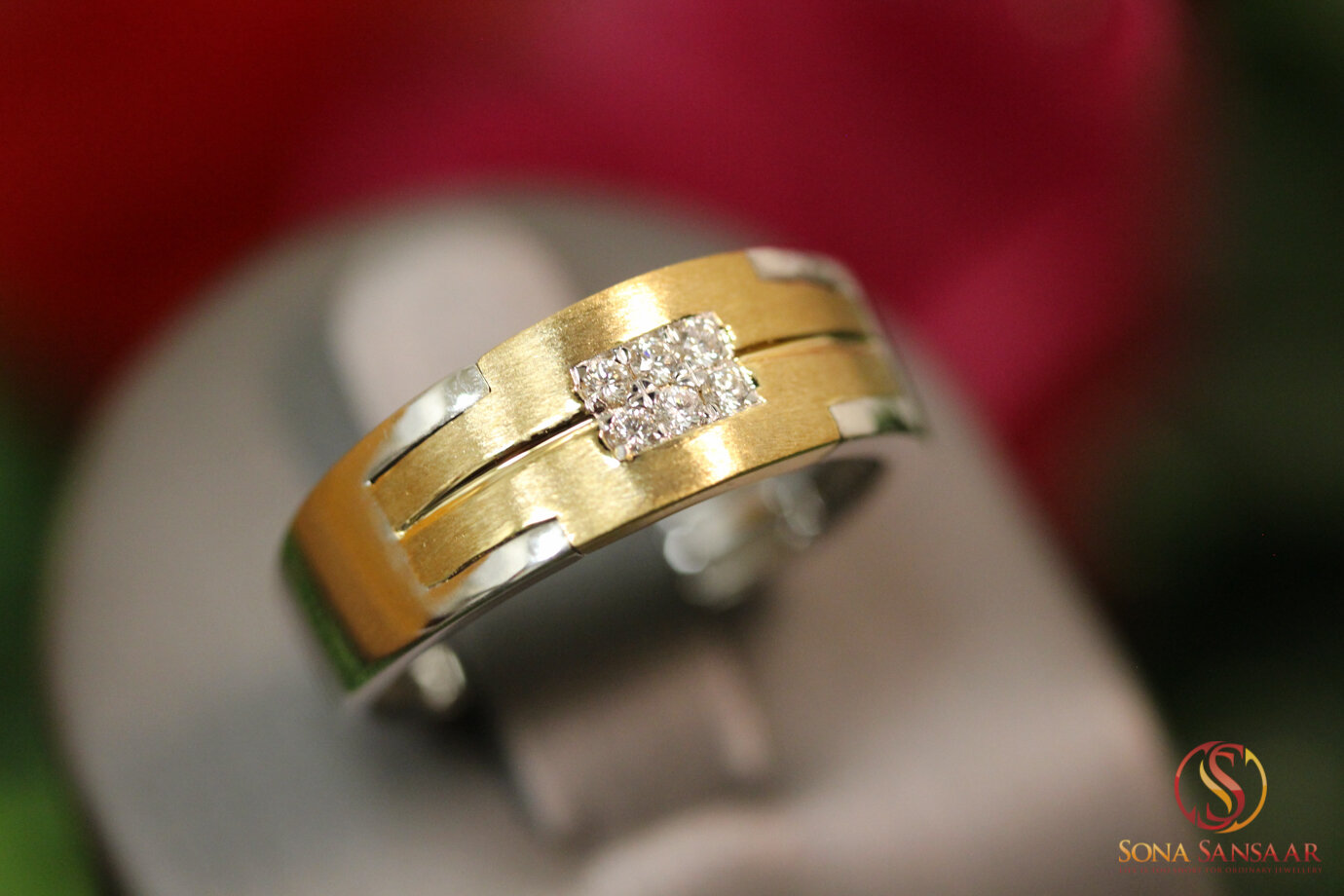 Two Tone Gold Band with Diamond Stones 