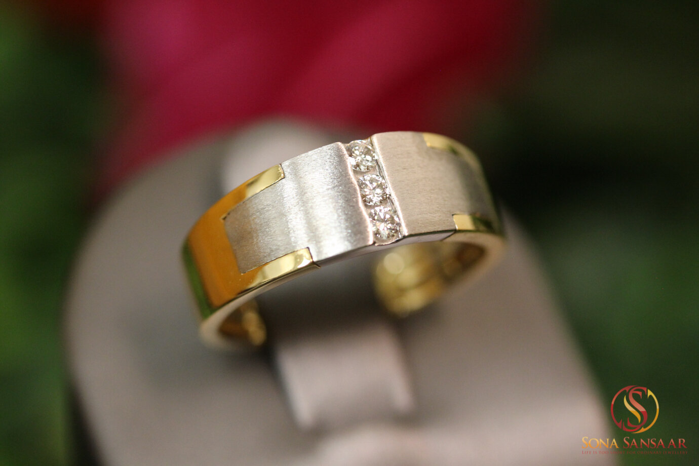 Two-Tone Gents Diamond Band with a Single Row of Diamonds