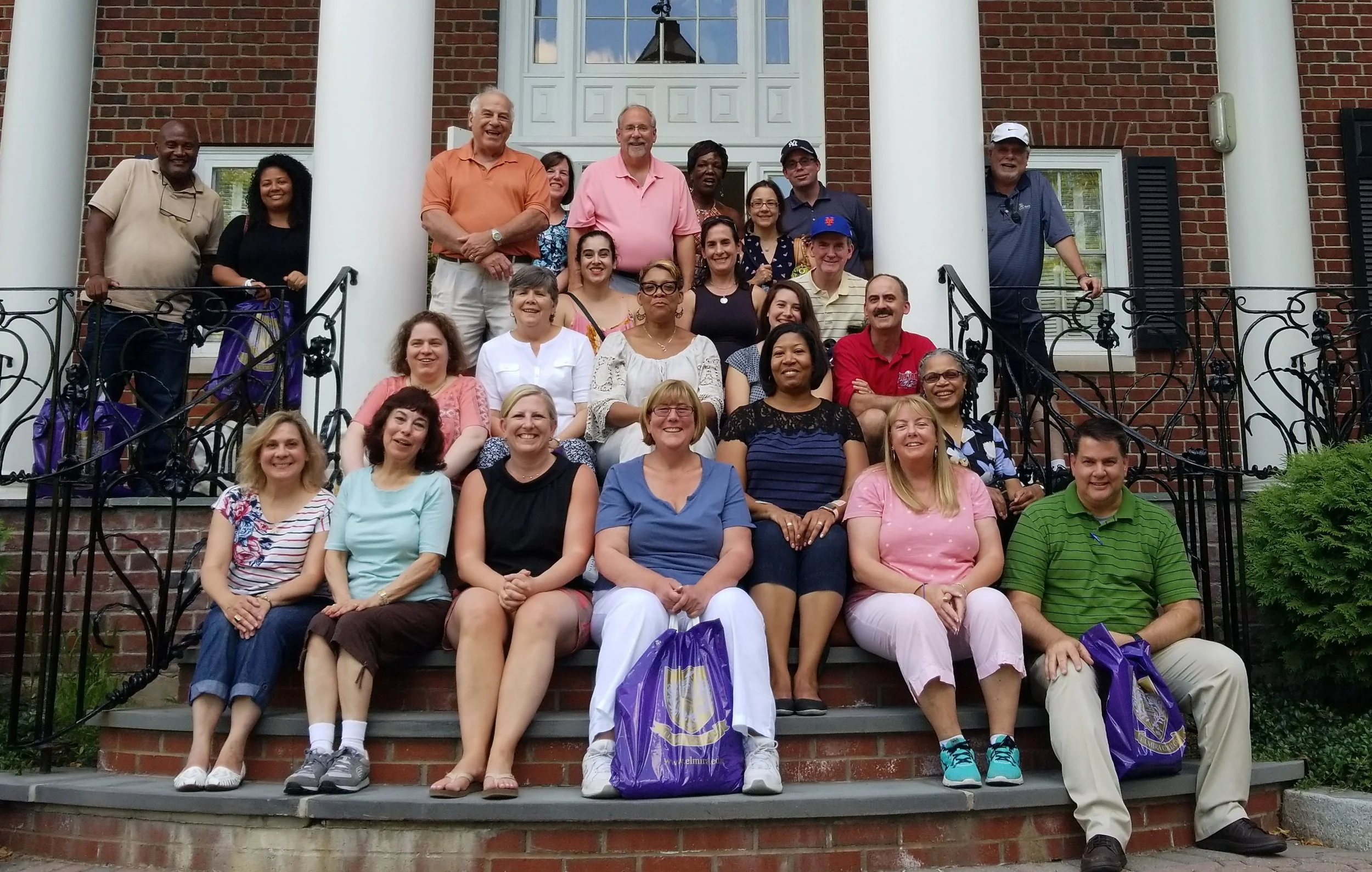 The merry group of New Jersey school counselor at Elmira College on the 2018 NJSCA Summer Bus Tour