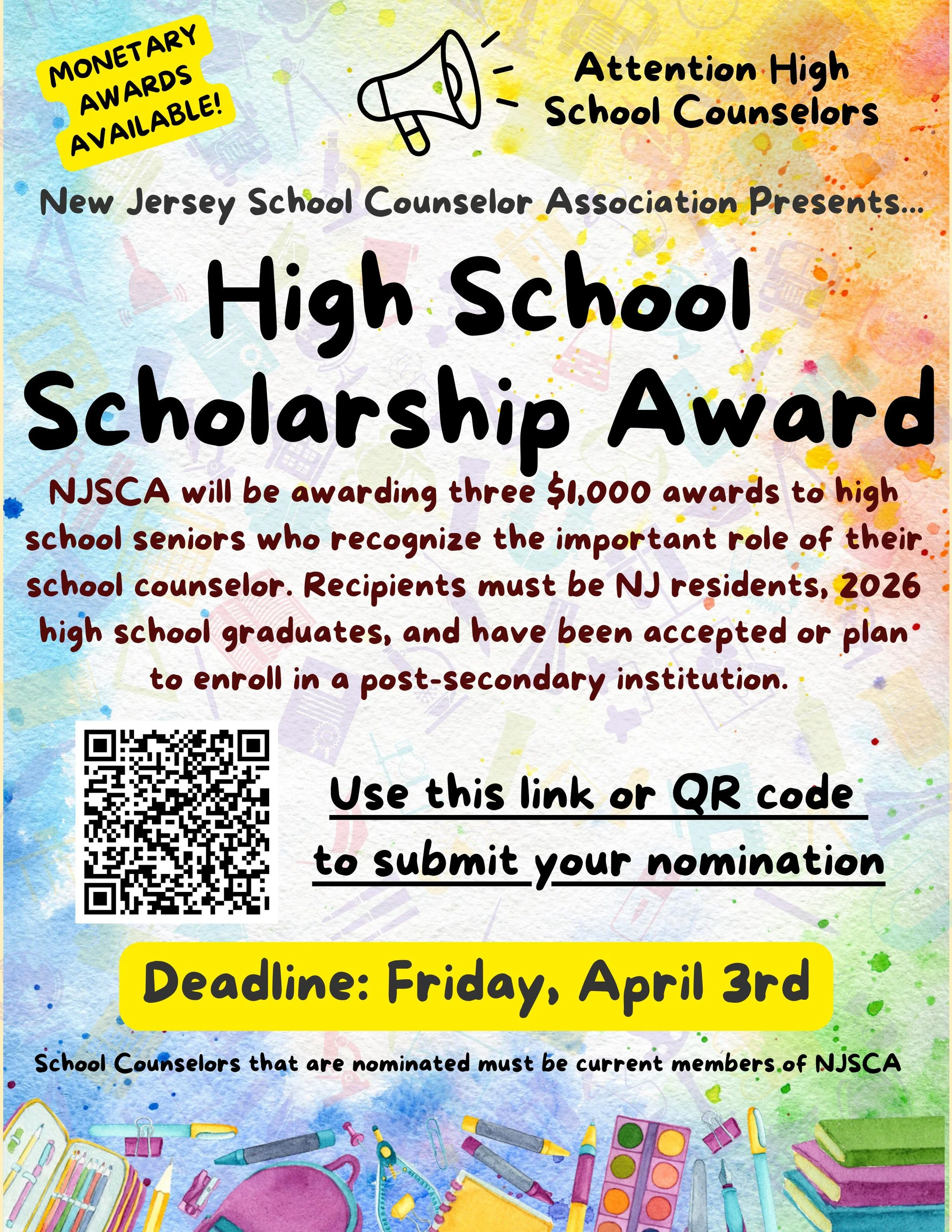 NJSCA High School Award nomination flyer