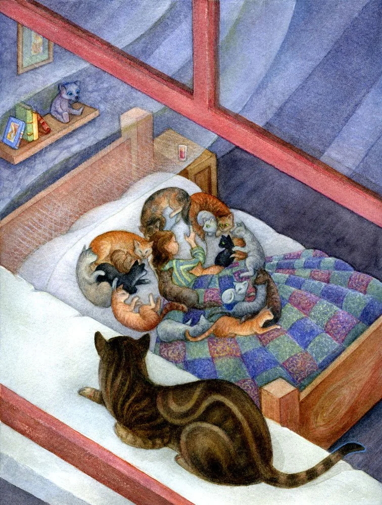 One by one, the cats jumped through the window