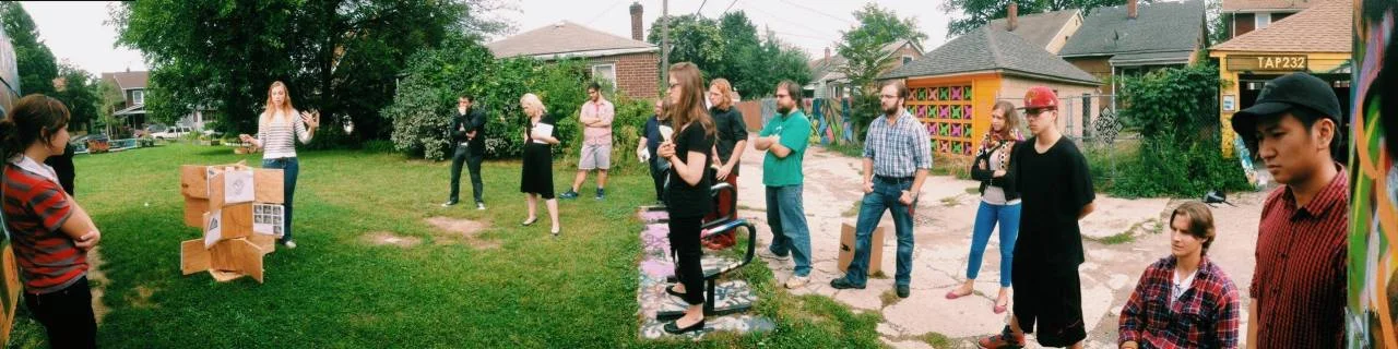 Students from University of Detroit Mercy’s School of Architecture present their design ideas for critique at the #TheAlleyProject . #SWDetroit