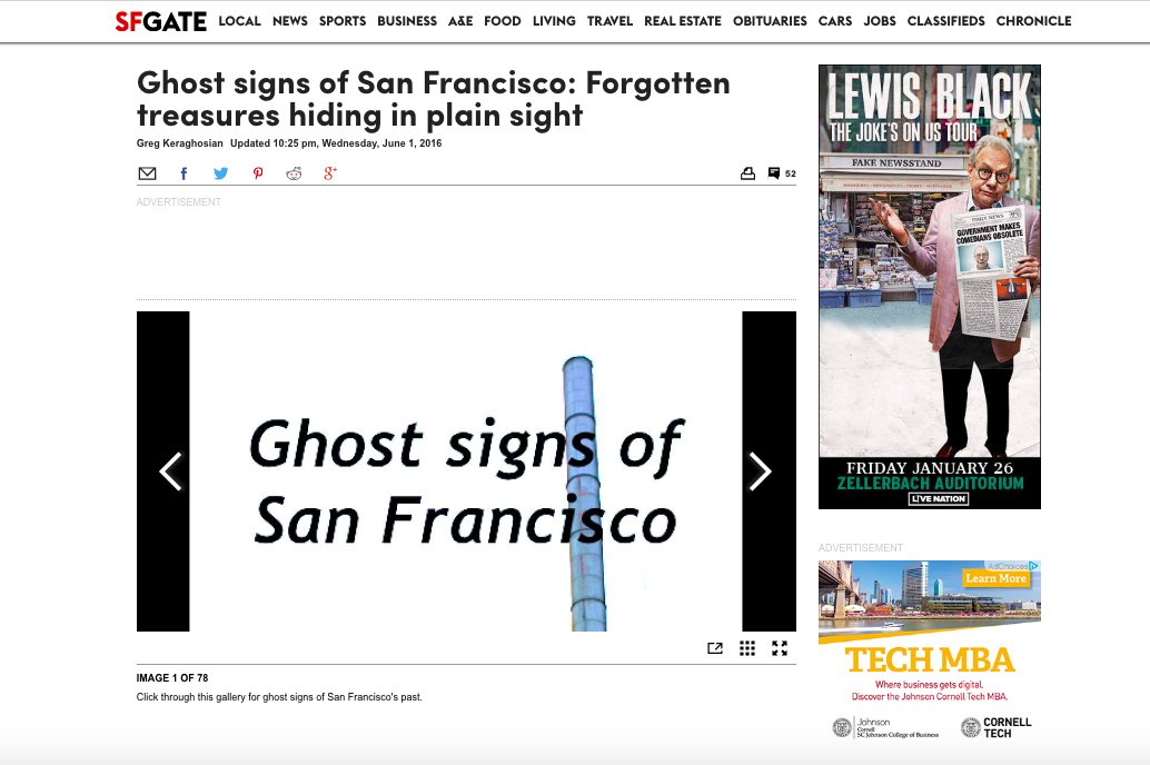 SFGate - Ghost signs of San Francisco: Forgotten treasures hiding in plain sight, 2016