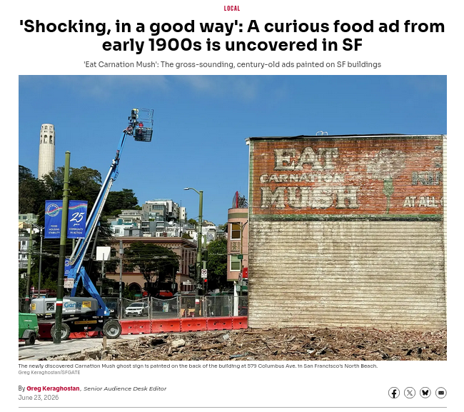 SFGATE 'Shocking, in a good way': A curious food ad from early 1900s is uncovered in SF, 2026