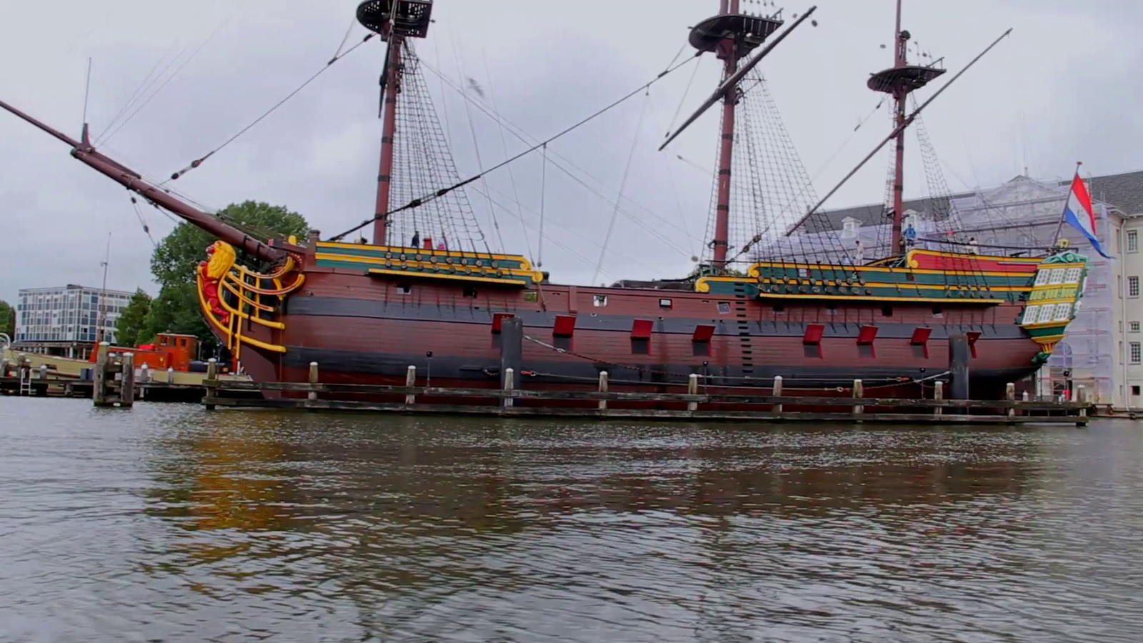 A replica 1700s trading ship, used for trading by a private corporation. The red flaps are not decorative: as in nature & Eve Online, “Red Means Dead”