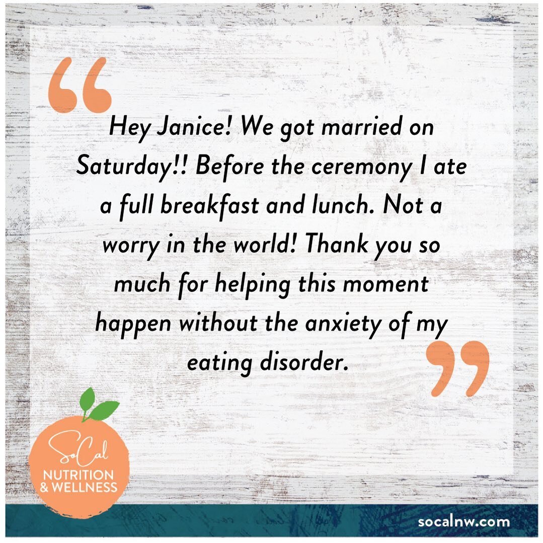 I&rsquo;m sharing this note with permission from a sweet client I&rsquo;ve worked with for about a year. Her goal was to be free of food and body preoccupation so she could be fully present to celebrate her wedding day. 💜

To be clear, she did the w