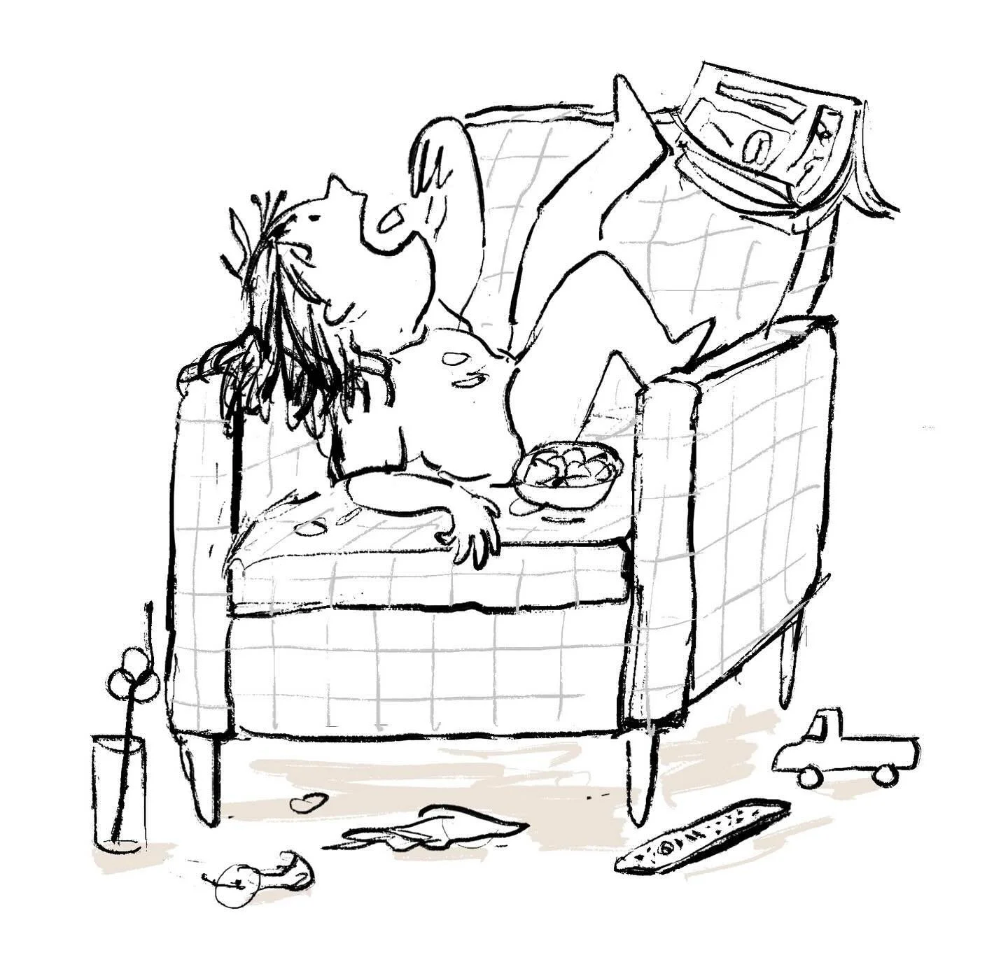 The after-school chill out. A preliminary sketch from the lovely book I&rsquo;m currently making.