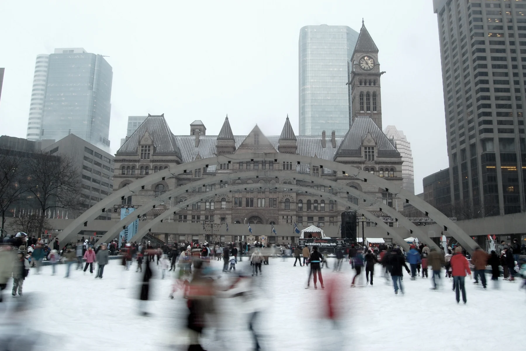 The skating rink at Nathan Phillips Square in located right in front of Toronto City Hall. (John Vetterli/Flickr)