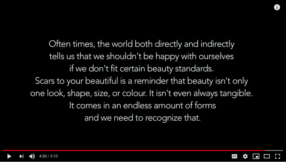 The end message from Alessia Cara’s “Scars to Your Beautiful” music video.
