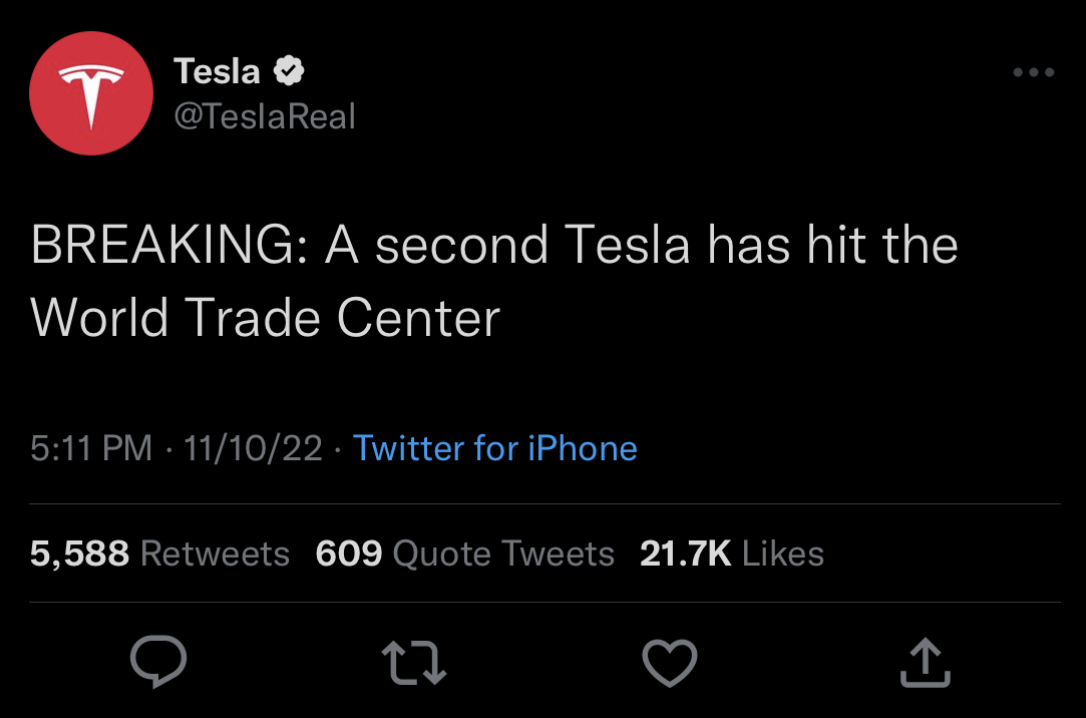 Parodies of Elon Musk and his businesses caught the attention of Twitter users on Nov. 10, 2022. (TeslaReal via Twitter)