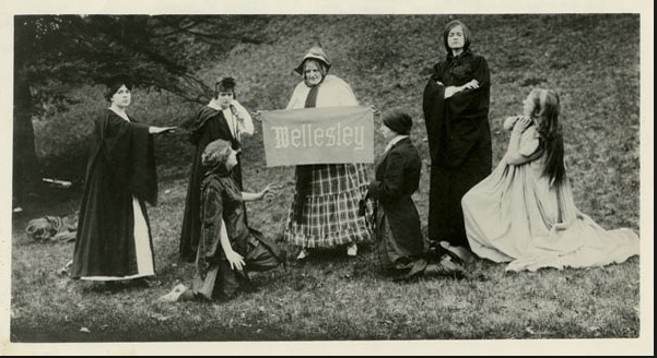 The Fool's Club at Wellesley College. Marjory Stoneman, kneeling in the foreground as April's Fool.