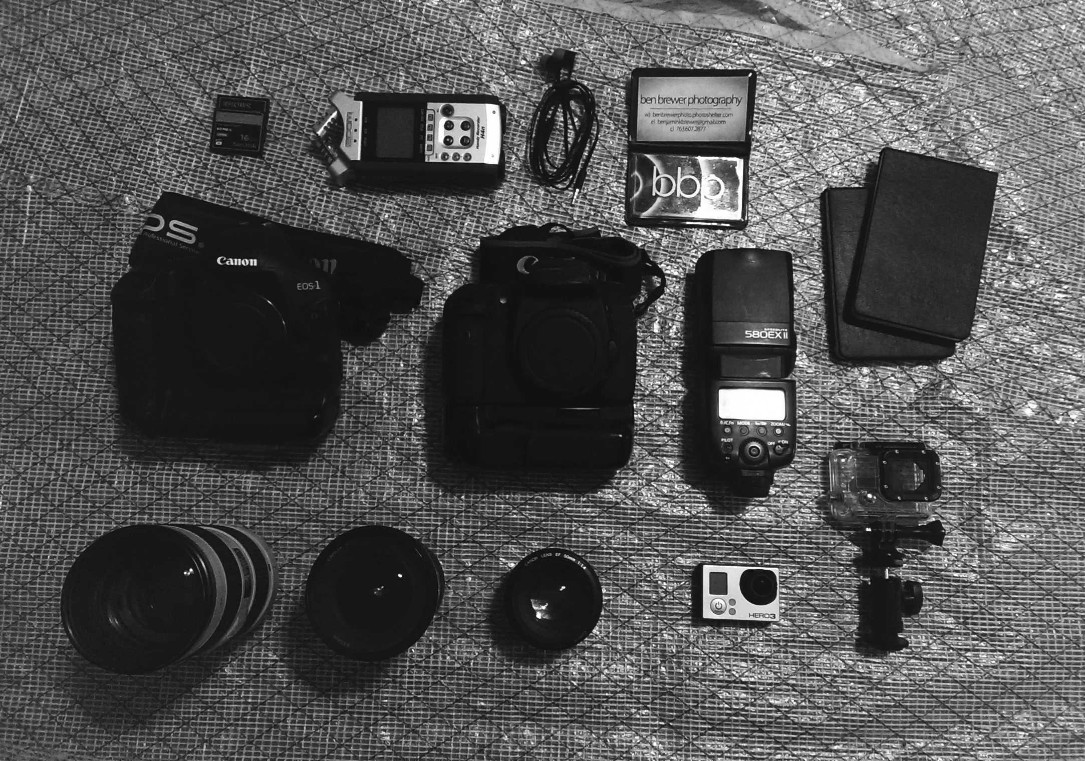 Tools of the trade — all fitting into one small Domke bag.