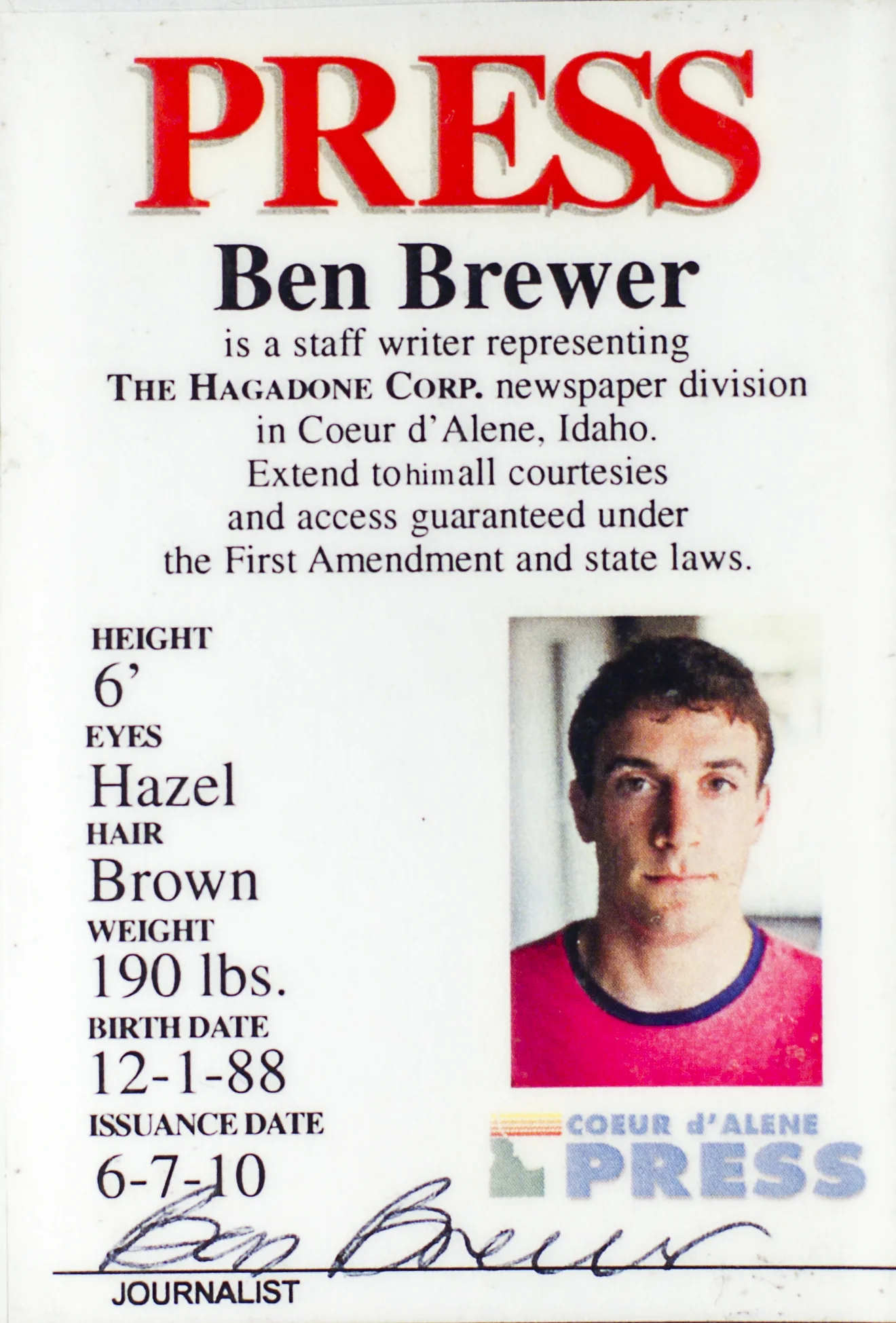 Poor naïve, little photojournalist Ben. First official Press pass working at the Cd’A Press.