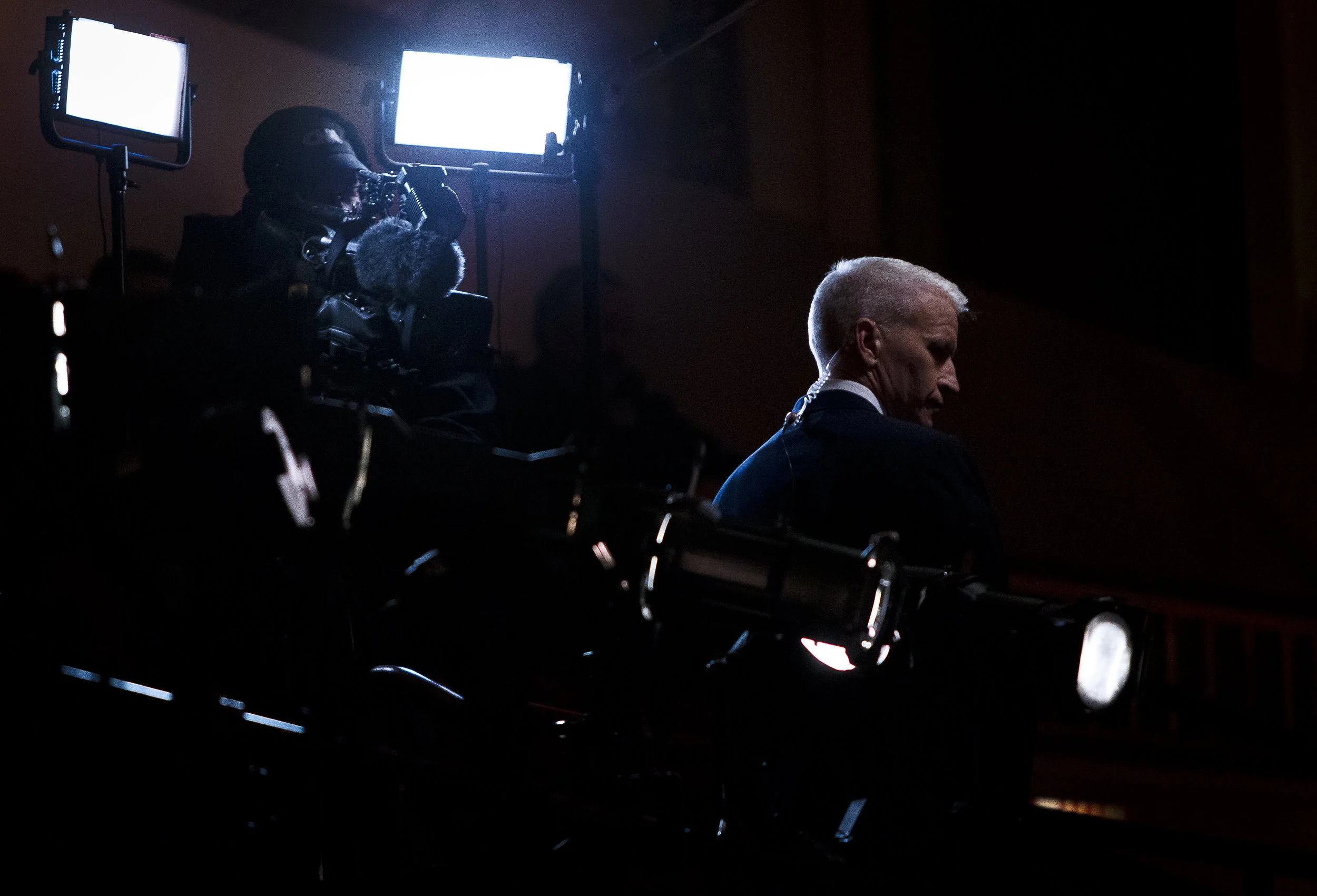 CNN anchor Anderson Cooper prepares before the CNN Town Hall in Riverside Theater on Tuesday, March 29, 2016. REUTERS/Ben Brewer