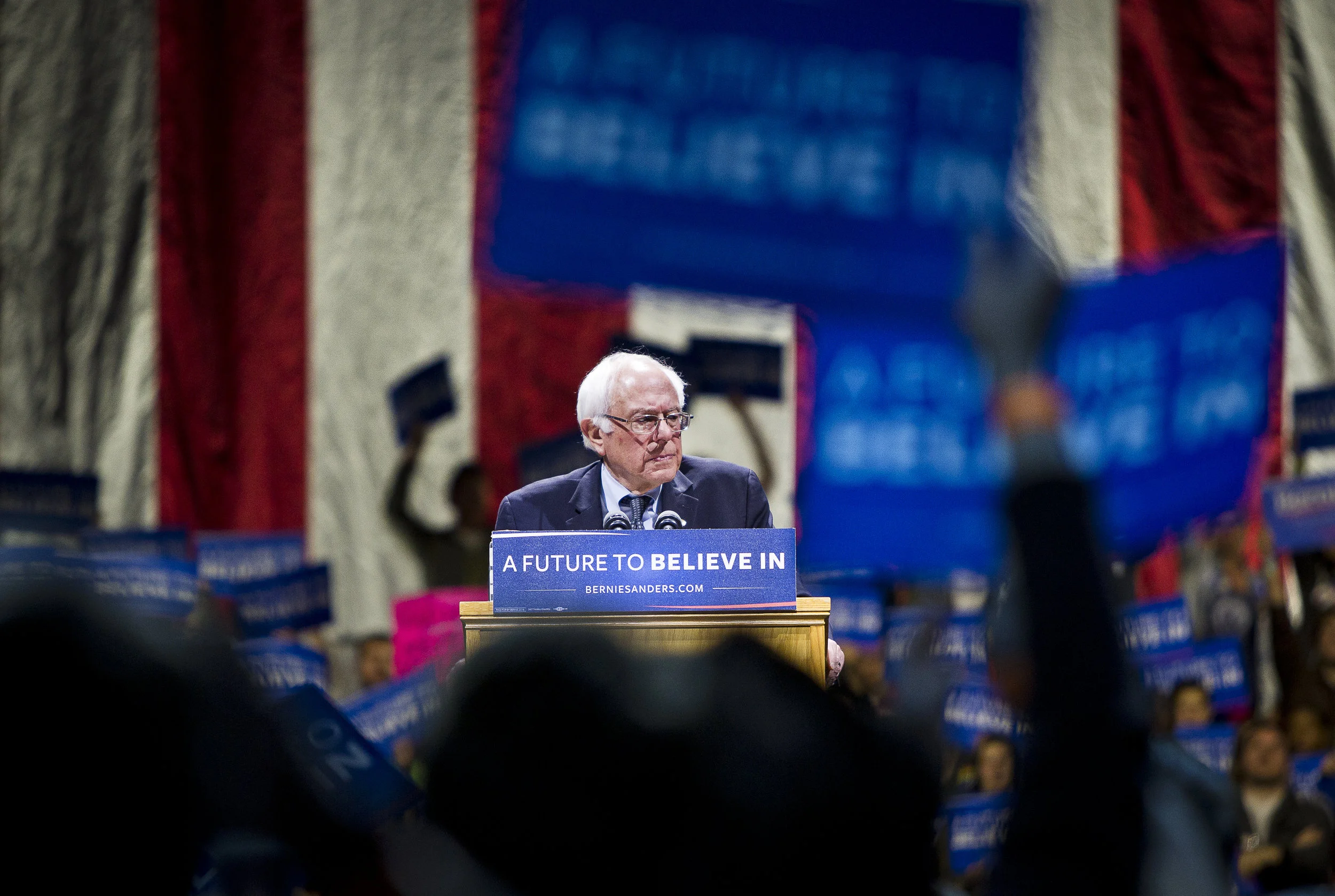 U.S. Democratic Presidential candidate Senator Bernie Sanders (I-Vt.) speaks at the "Future to Believe In" Rally at the Kohl Center in Madison, Wisconsin April 3, 2016.