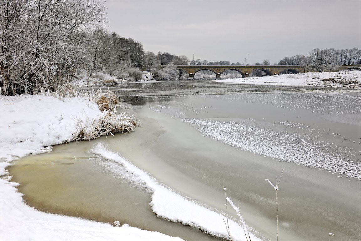 Eden Bridge and frozen River Eden, Carlisle