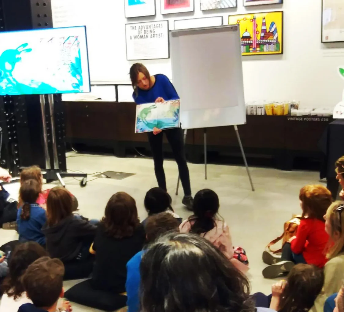 Little Green Donkey commuted today to London to go to the TATE MODERN 💚! It was such a great day! So many children came to the event. There was a reading and then all together did a BIG mural full of beautiful Little Donkeys drawn by the amazingly talented children!!!
