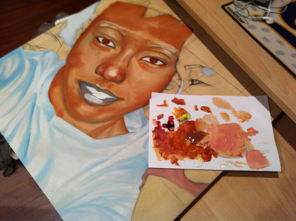 day two.
3.0 hours, oil paint  (First day was the sketch and t-shirt, didn&rsquo;t think it was important enough. 2.0 hours)
I&rsquo;ve been pretty sick these past few days, so I guess I didn&rsquo;t have the energy to freak out too much when I real…