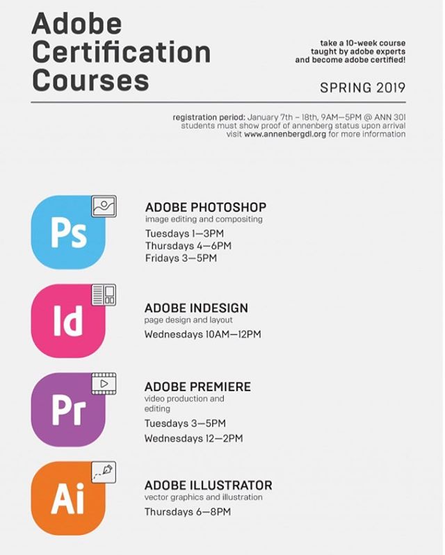 The Annenberg Digital Lounge released their schedule of Adobe certification classes you can take next semester! Check out our insta story for how to sign up in the spring 👀