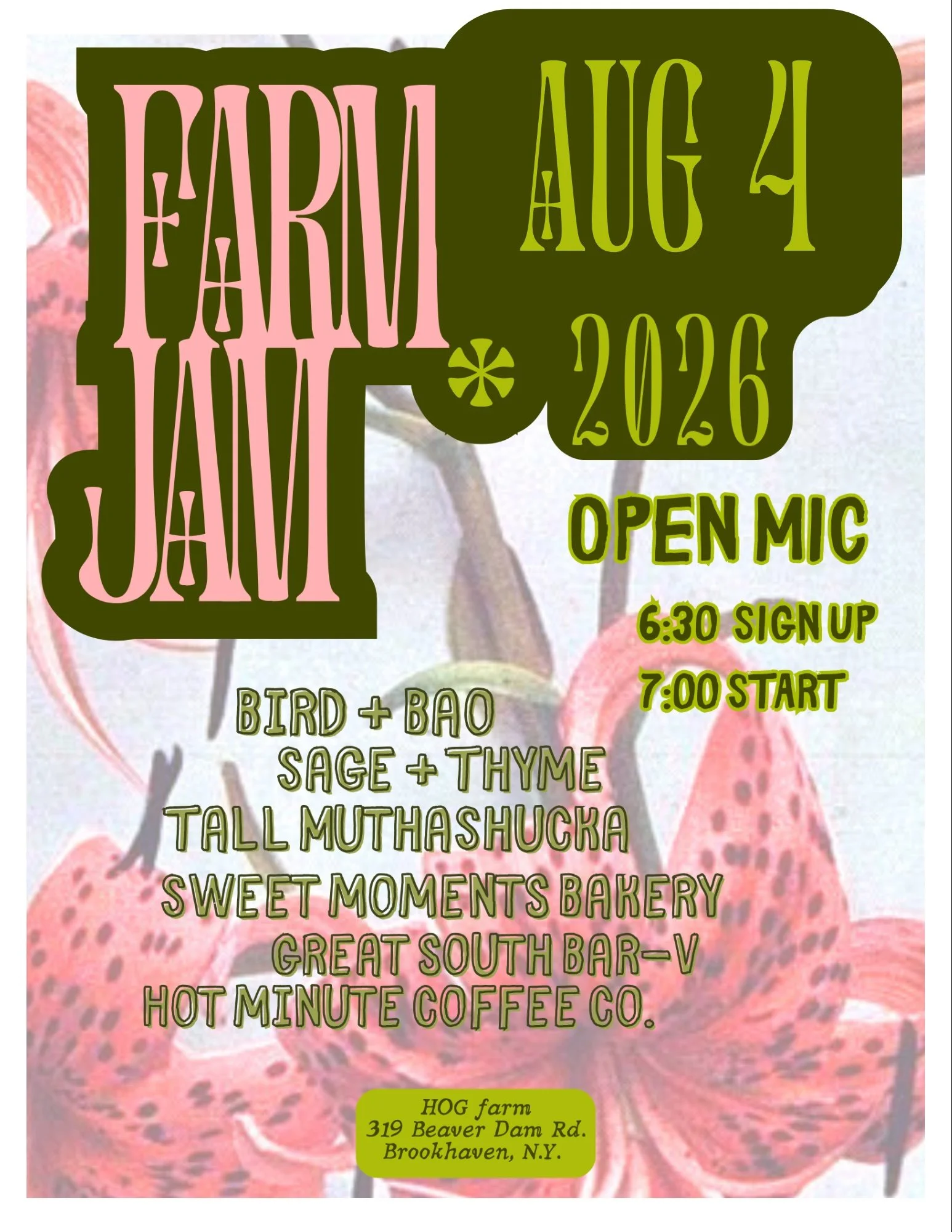  Farm Jam with food by Bird &amp; Bao (Rescheduled from July 28)