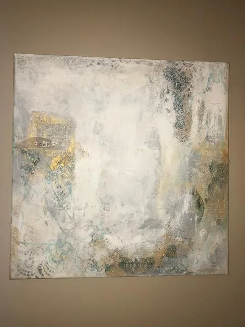 'Happy' 24 x 24 x 1.5 Mixed Media on Canvas (C) Deb Chaney 2018