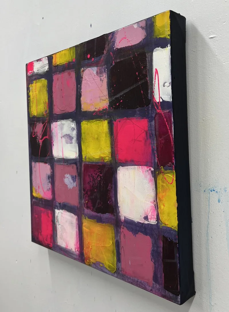   Love Is Bright Pink,&nbsp; 16" x 16" x 1.5" acrylics and mixed media on canvas,  Love is Love Series , (c) Deb Chaney 2026 