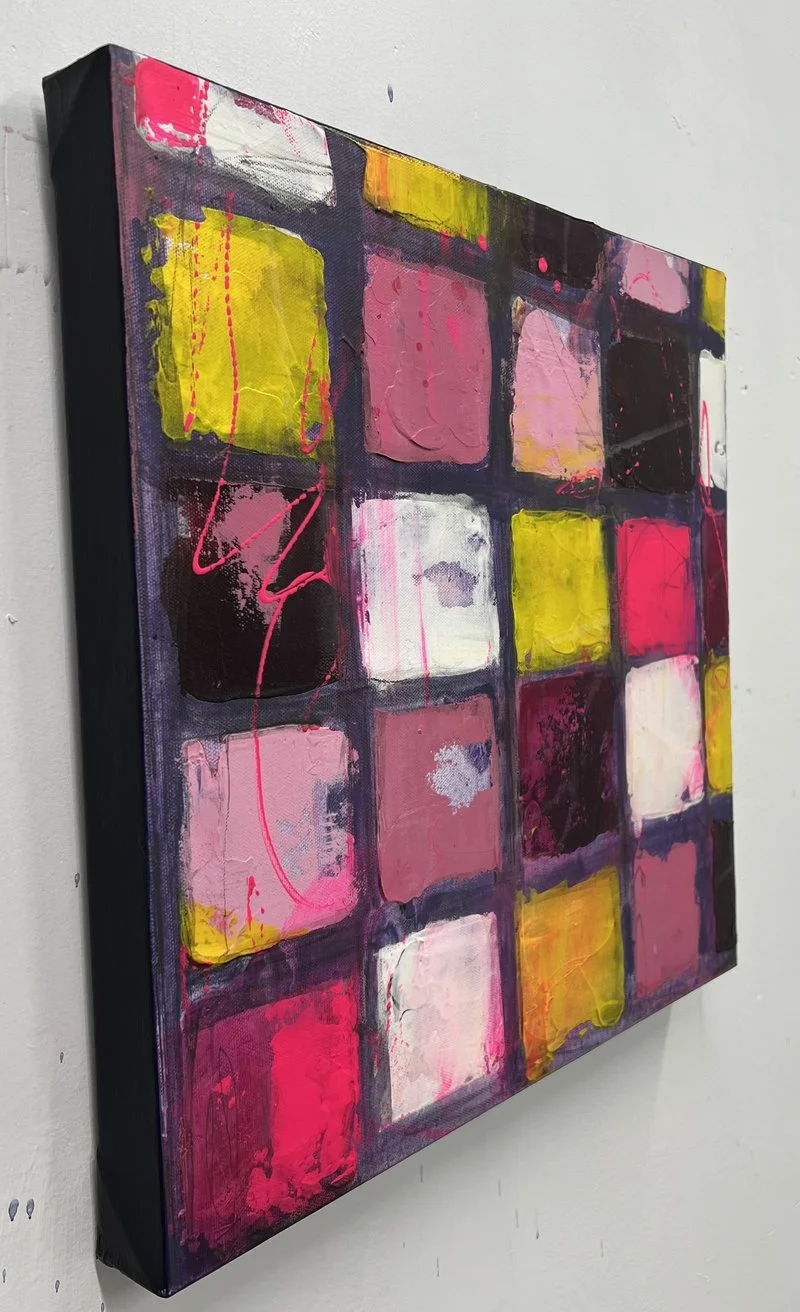   Love Is Bright Pink,&nbsp; 16" x 16" x 1.5" acrylics and mixed media on canvas,  Love is Love Series , (c) Deb Chaney 2026 