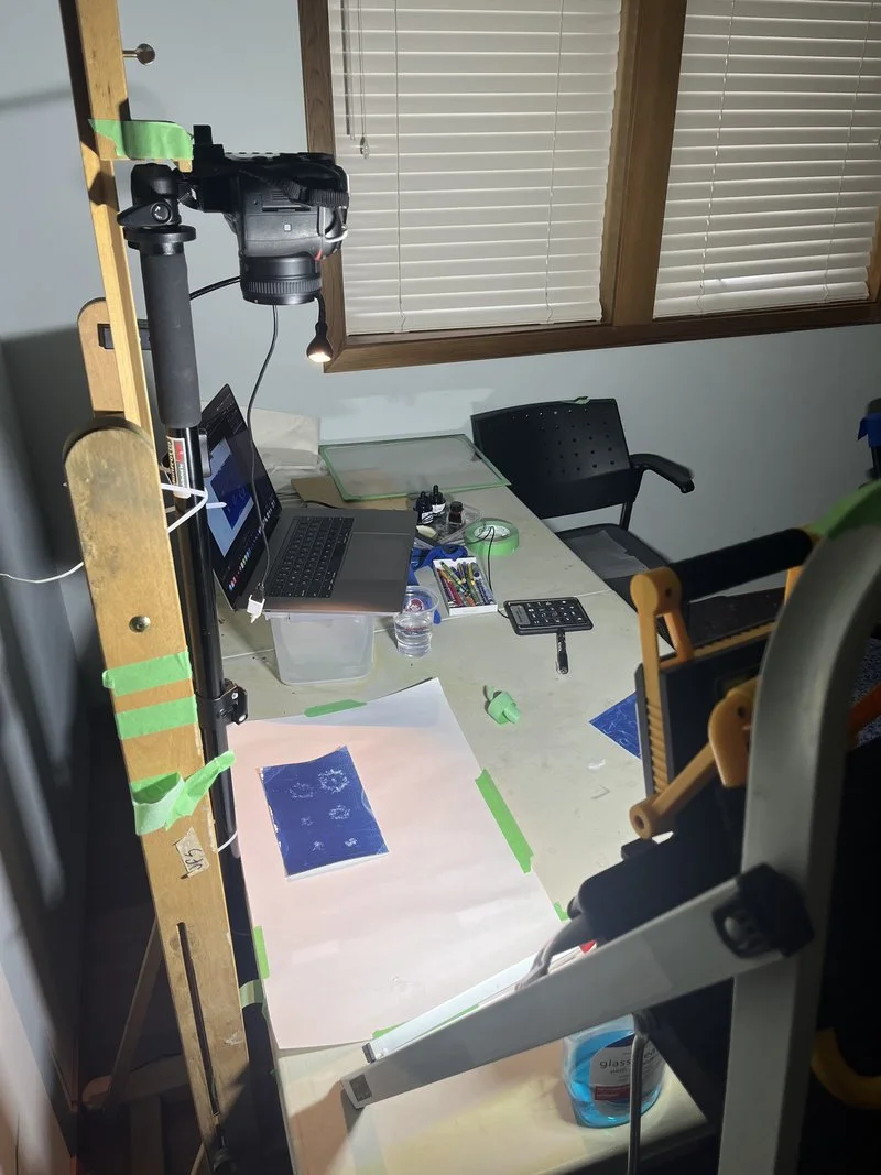 Behind the scenes of Micah’s animation workspace during the residency. 