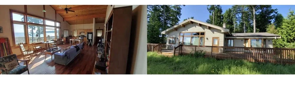 Side-by-side photos of the Kasahara Trust Residency viewed from inside and outside.